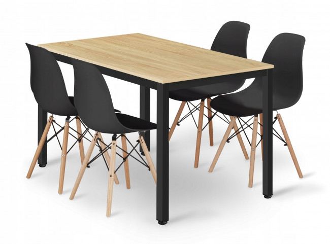 Jedálenský stôl TESSA svetlý dub so štyrmi stoličkami OSAKA čierne / hnedé