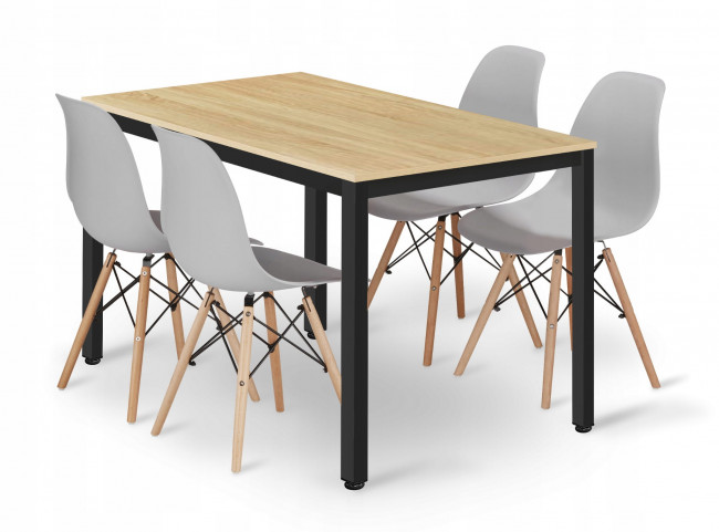 Jedálenský stôl TESSA svetlý dub so štyrmi stoličkami OSAKA sivé / hnedé