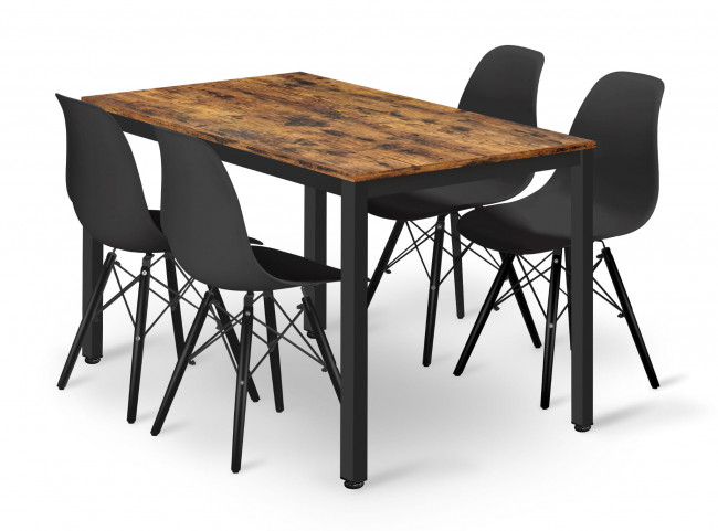 Jedálenský stôl TESSA rustikálny so štyrmi stoličkami OSAKA čierne