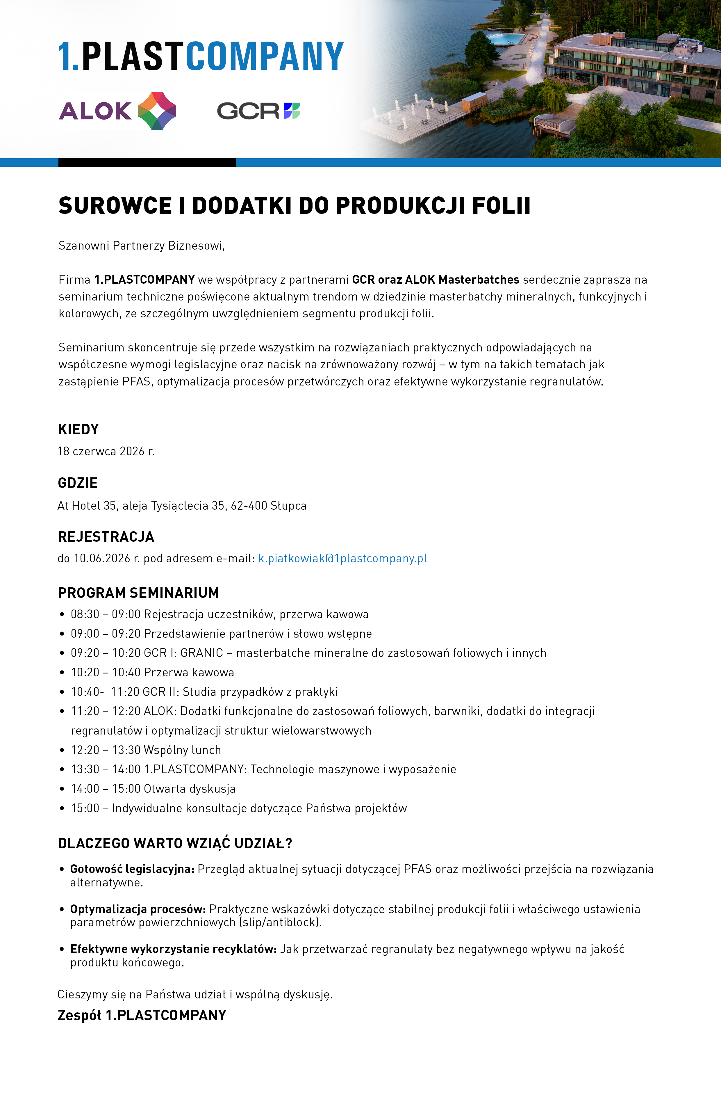 Zapraszamy na seminarium techniczne - Surowce i dodatki do produkcji folii