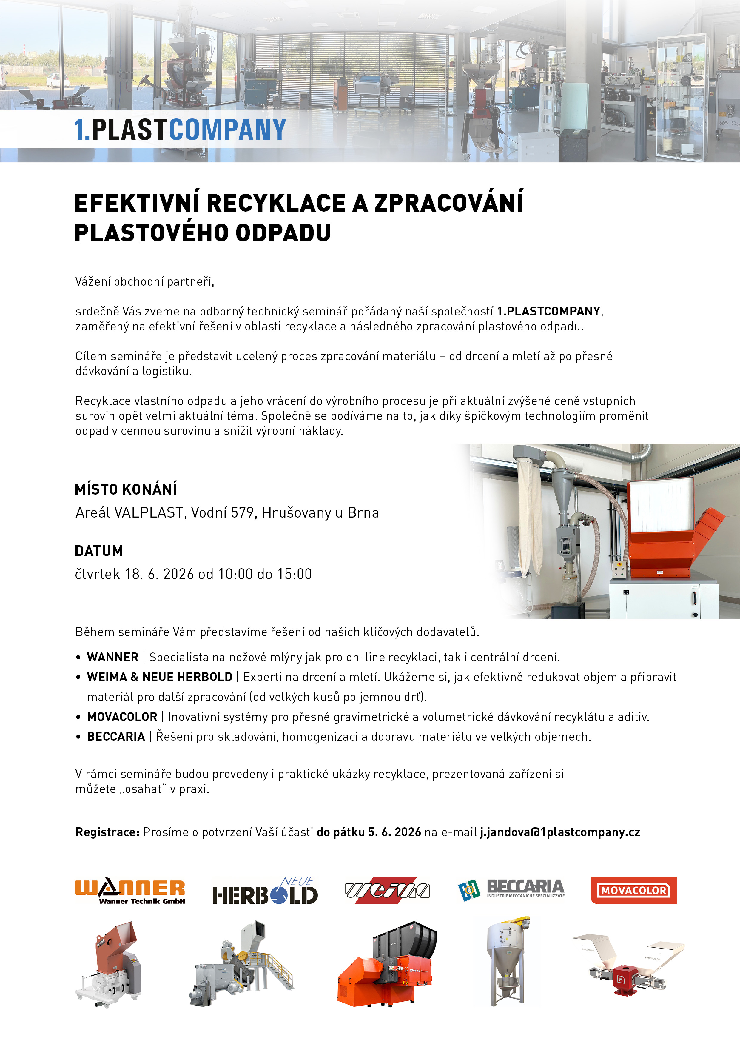 Pozvánka na technický seminář - Efektivní recyklace a zpracování plastového odpadu