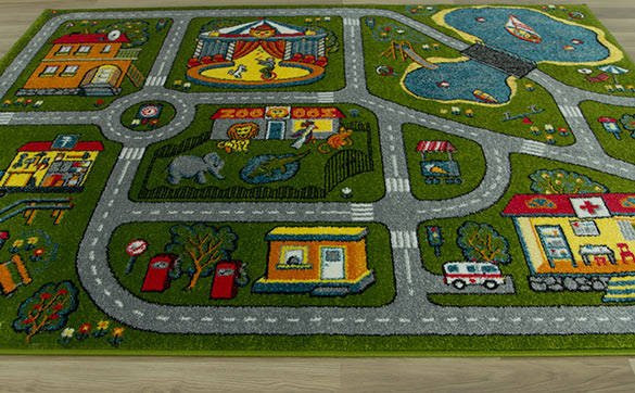 Dětský koberec Rainbow 11061/130 - Městečko s uličkami, zelený