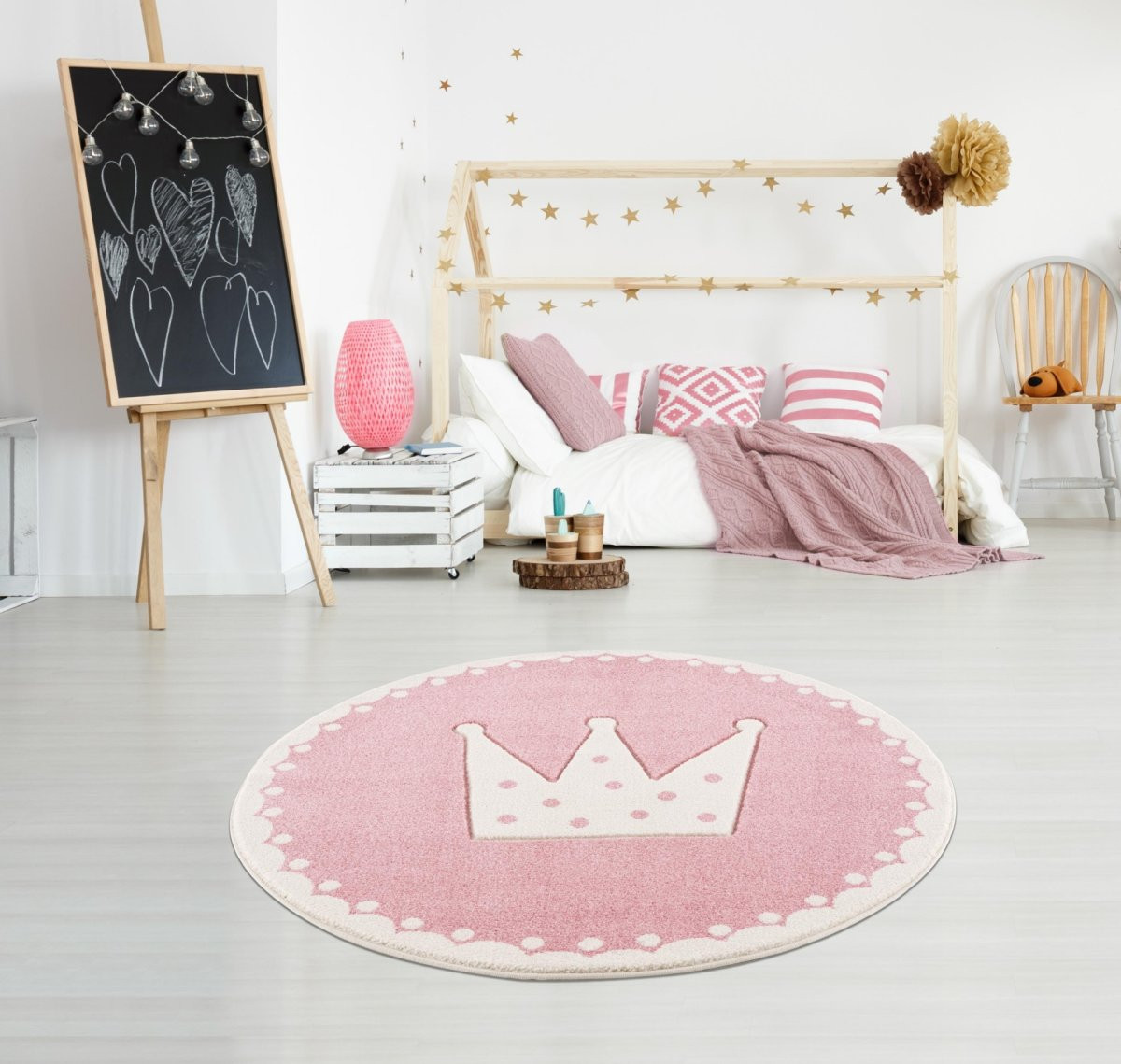Detský koberec Happy Rugs CROWN ružový / biely