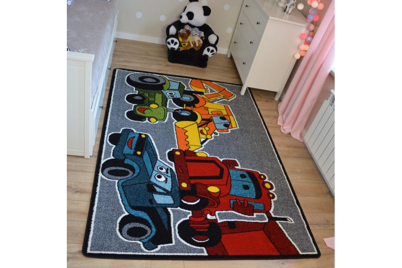 Detský koberec Kids Cars sivý C418