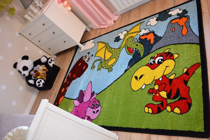 Dětský koberec Kids Dino zelený C417