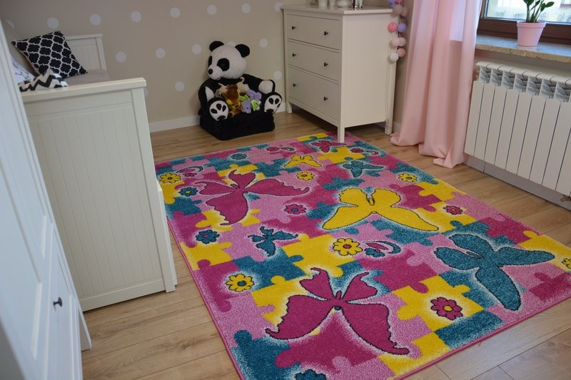Dětský koberec Kids Motýle růžový C429