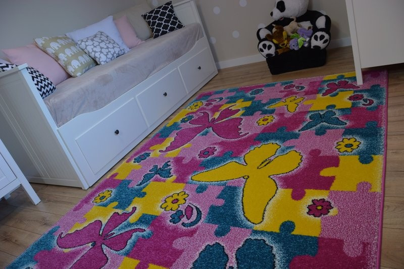 Detský koberec Kids Motýle ružový C429