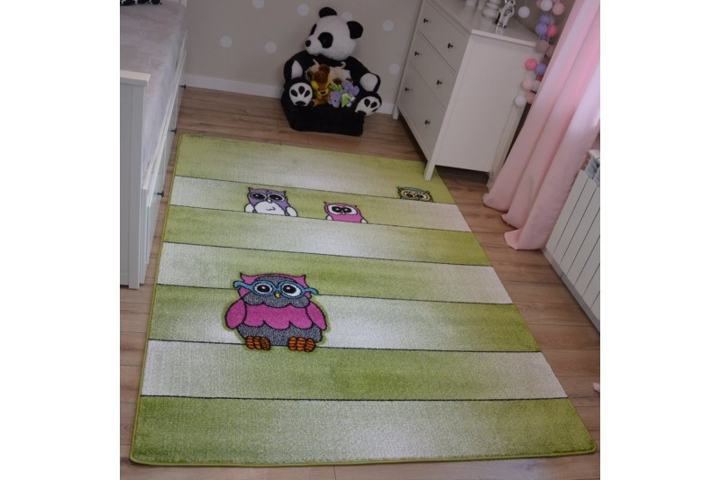 Detský koberec Kids Sovy zelený C412