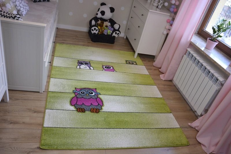 Detský koberec Kids Sovy zelený C412