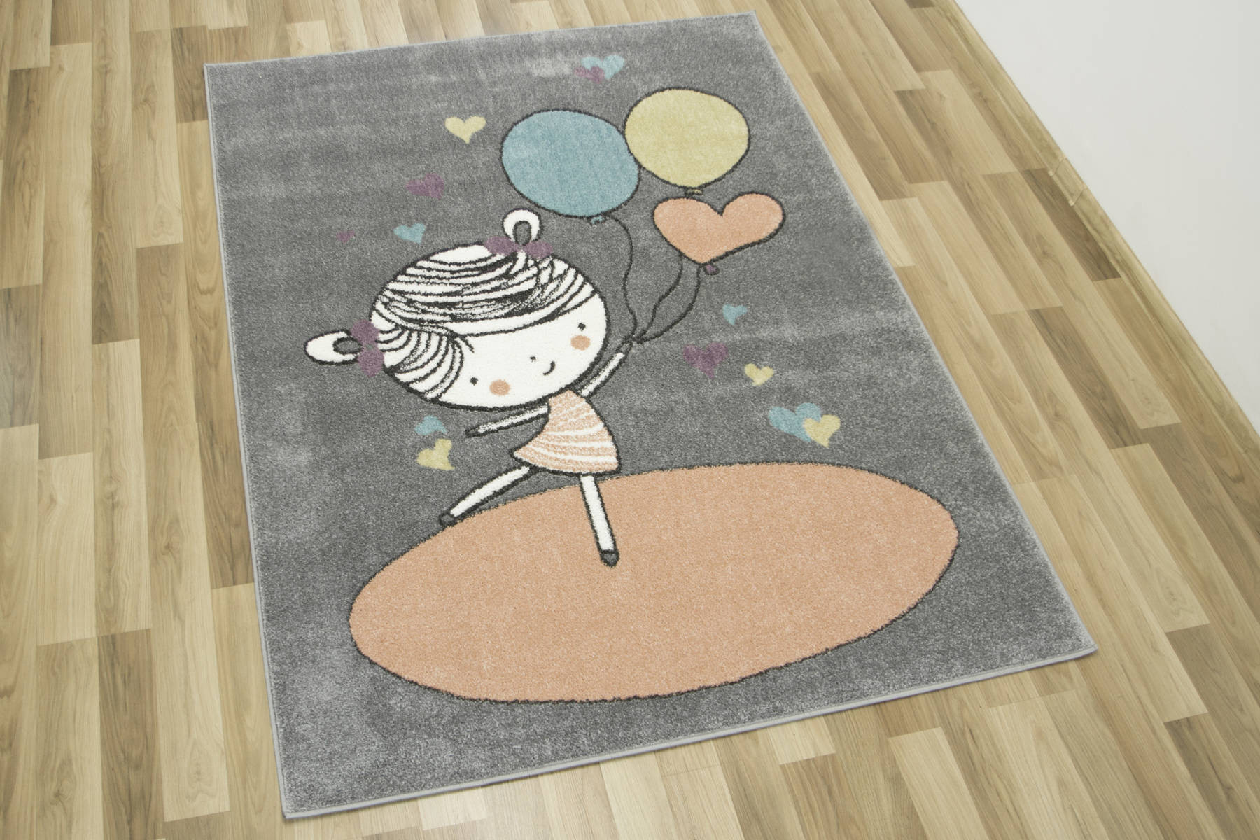 Dětský koberec Lima 9393B - dívka růžový / šedý