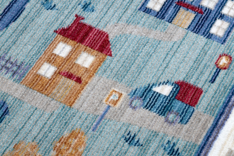 Dětský koberec TOYS 75321 Uličky 3D efekt - tyrkys / krém