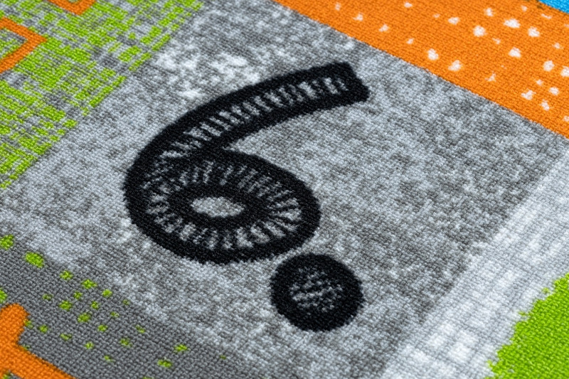 Detský metrážny koberec JUMPY sivý/pomarančový/nebeský