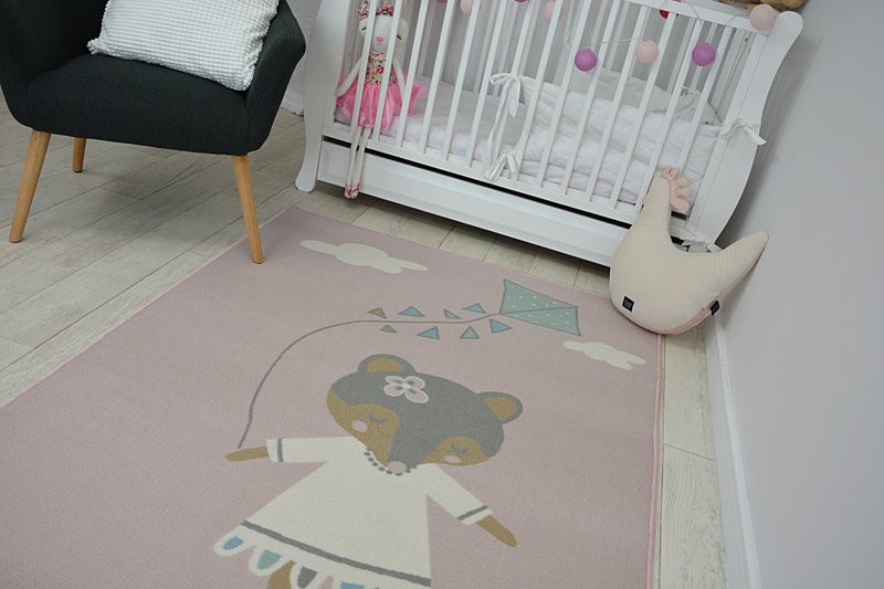 Detský protišmykový koberec LOKO Myška ružový