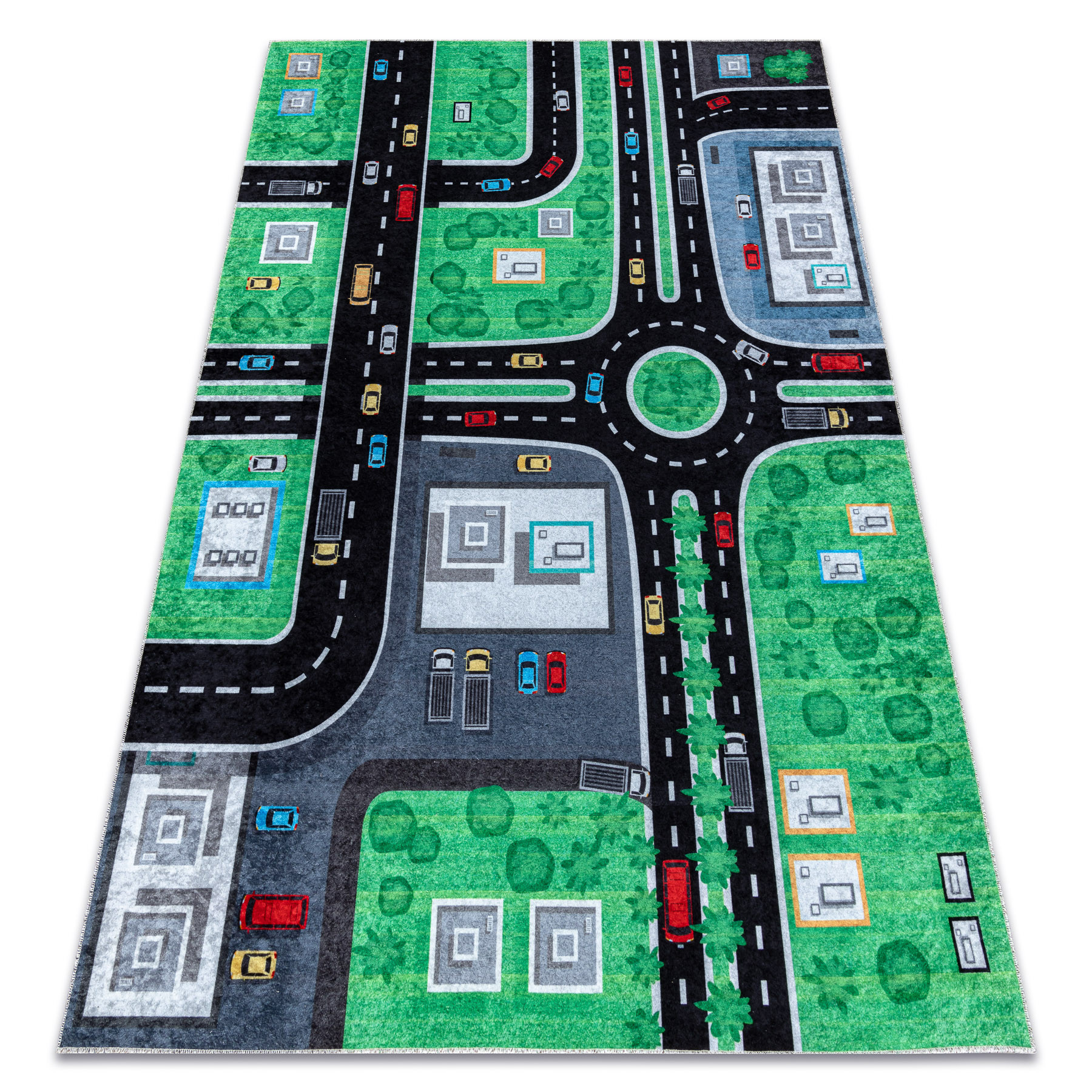 Dětský koberec JUNIOR 52052.802 město / uličky, zelený / černý