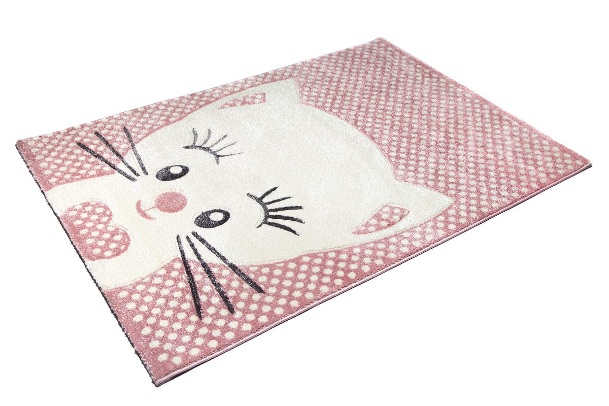 Detský koberec 3D mačička, krémový / ružový