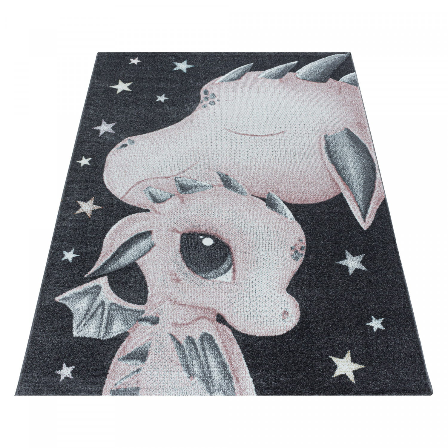 Detský koberec Funny drak, ružový / sivý 