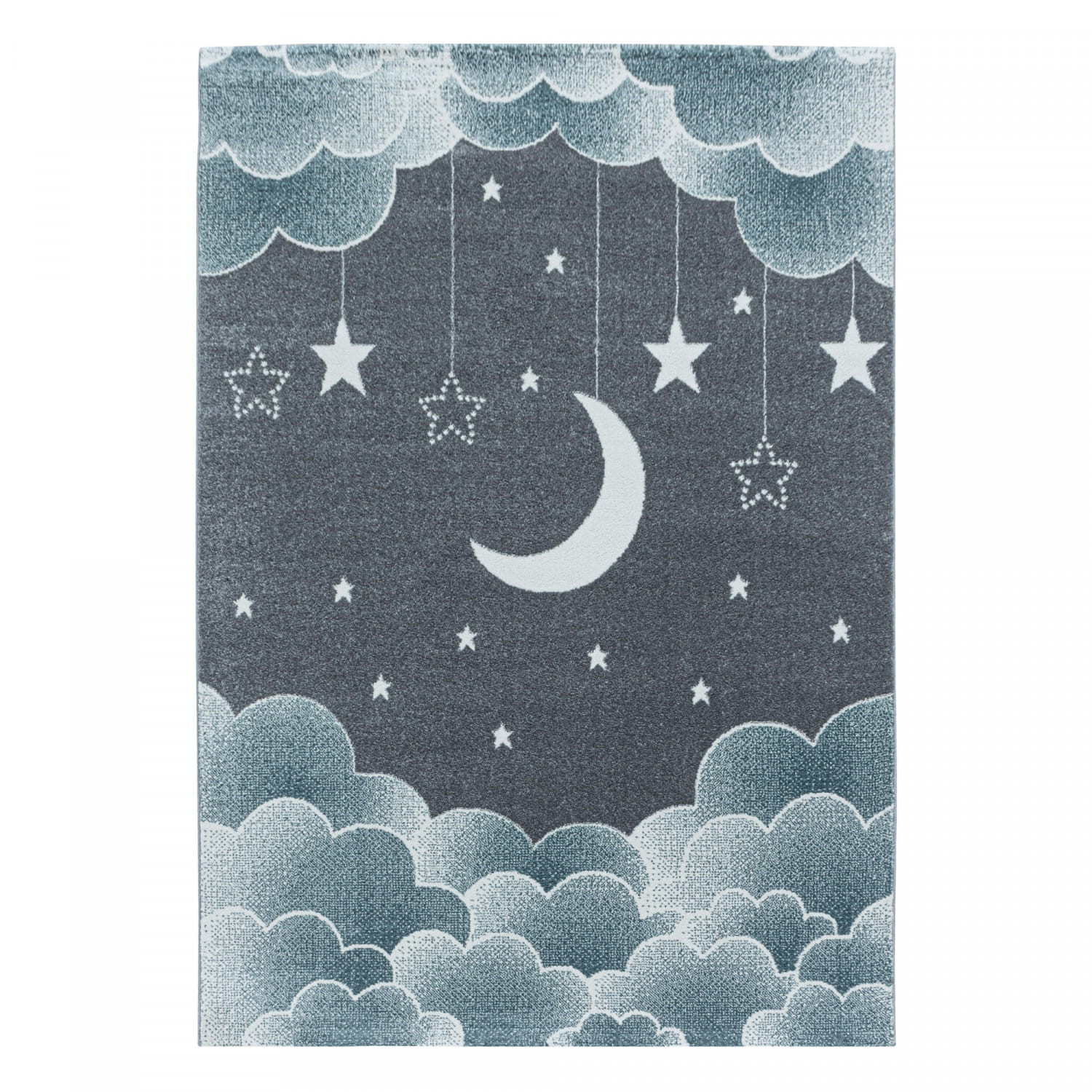 Detský koberec Funny mesiac nad oblakmi modrý / sivý