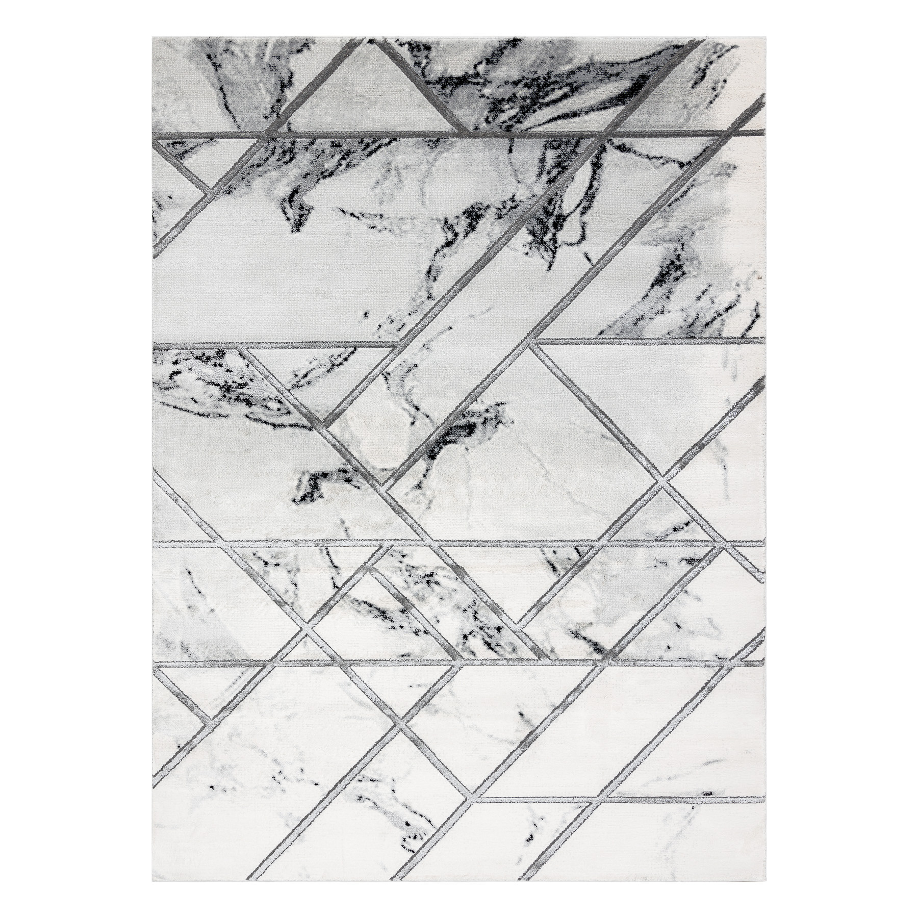 Koberec EMERALD exkluzivní 0085 glamour, styl marmur, geometrický bílý / stříbrný