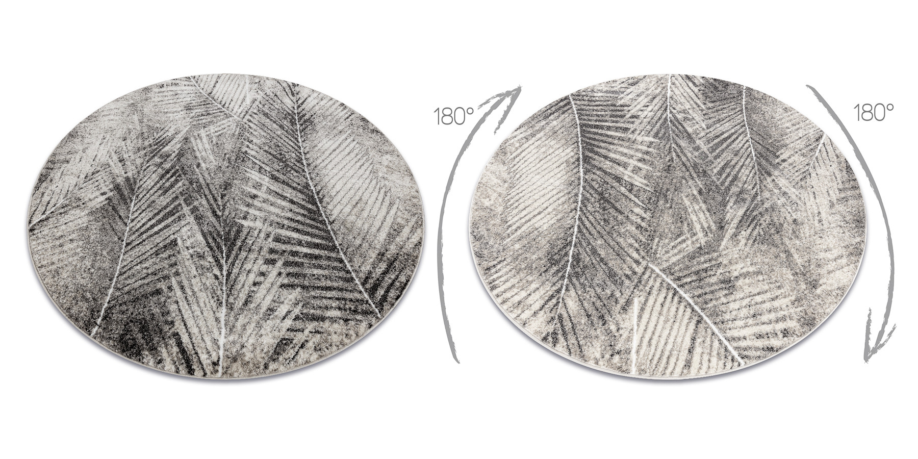 Koberec MATEO 8035/944 palmové listy - strukturální šedý / béžový kruh