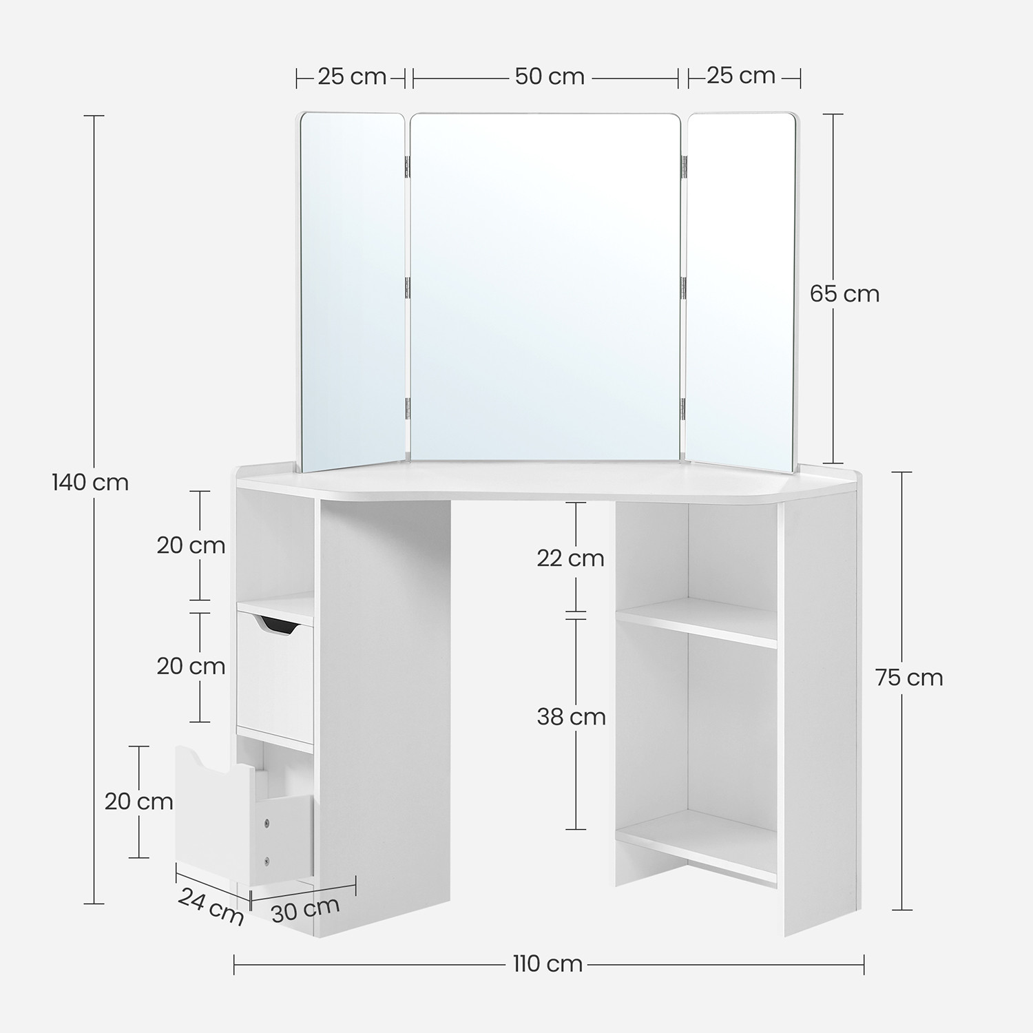 Rohový toaletný stolík RDT121T10