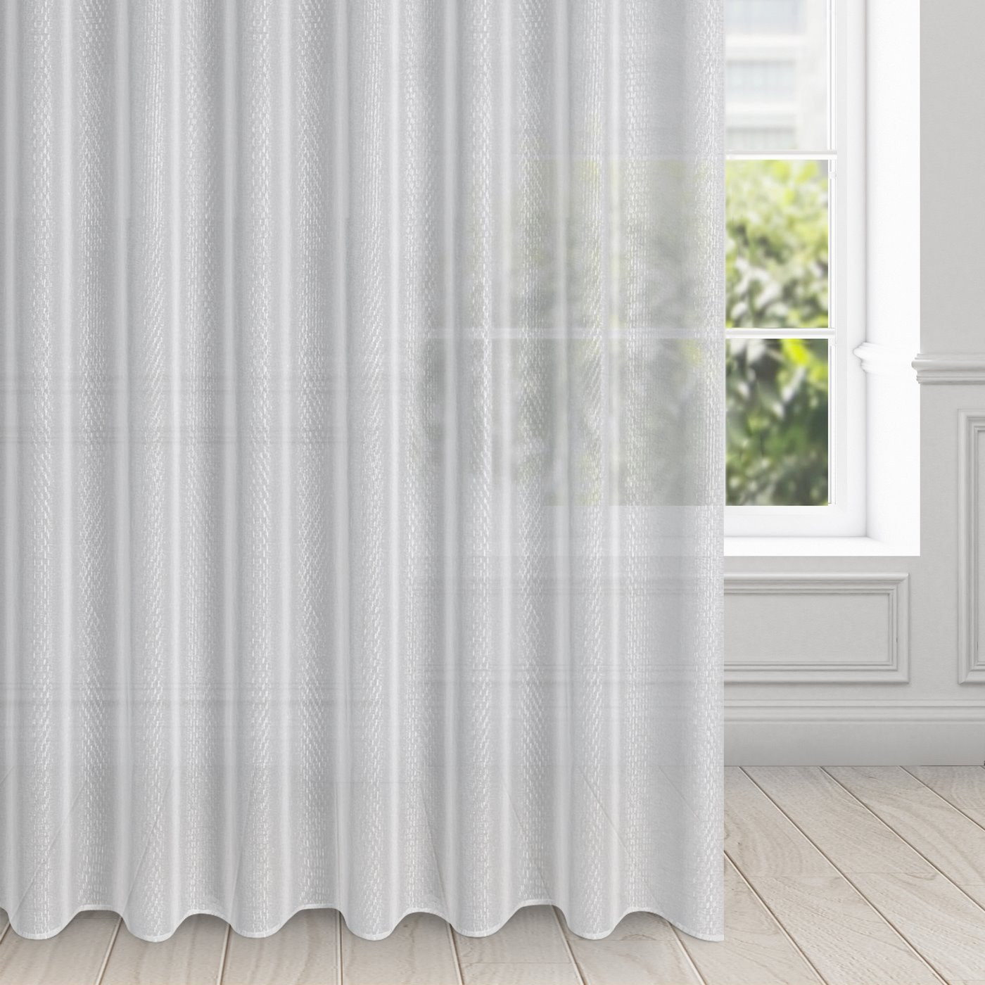 Hotová záclona LOARA bílo-stříbrná - na průchodkách