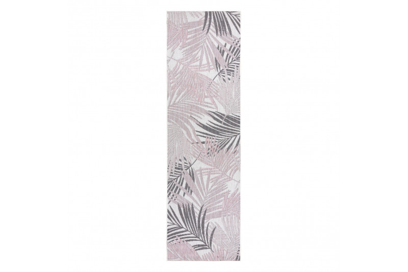 Koberec / behúň šnúrkový SIZAL SION Lístie Palmy, tropický 2837 ploské tkanie biely / ružový