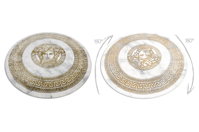 Koberec EMERALD exkluzívny 1011 kruh glamour, medúza grécky ramka krémový / zlatý