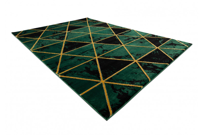 Koberec EMERALD exkluzívny 1020 glamour, styl marmur, trojuholníky fľaškovo zelený / zlatý