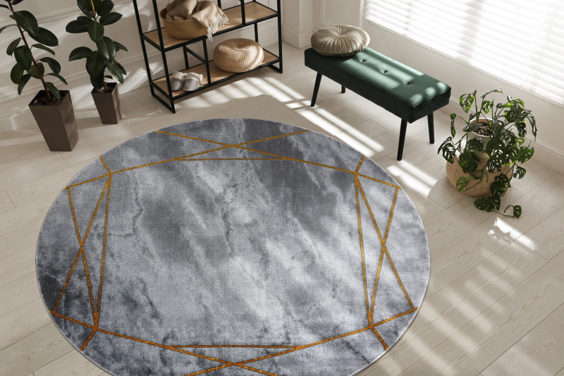 Koberec EMERALD exkluzívny 1022 kruh - glamour, marmur, geometrický sivý/zlatý