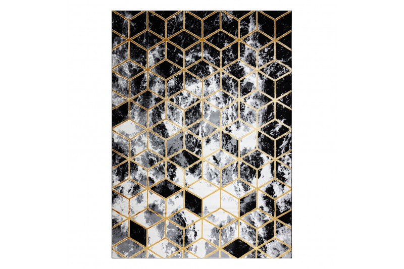 Koberec GLOSS 409A 82 3D kocka - černý, zlatý, šedý