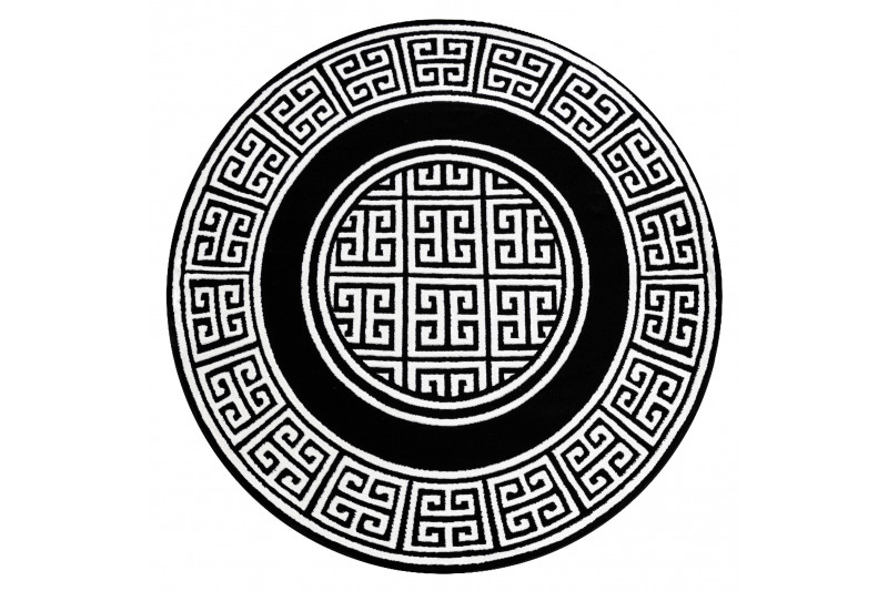 Koberec GLOSS 6776 85 kruh, ramka, grécky, kľúč - čierny / slonia kosť