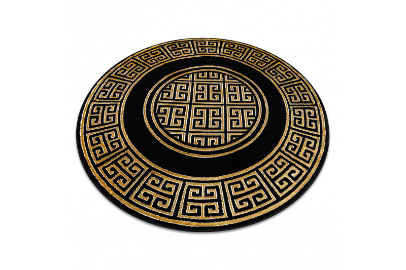 Koberec GLOSS kruh 6776 86 ramka, grécky kľúč - čierny / zlatý