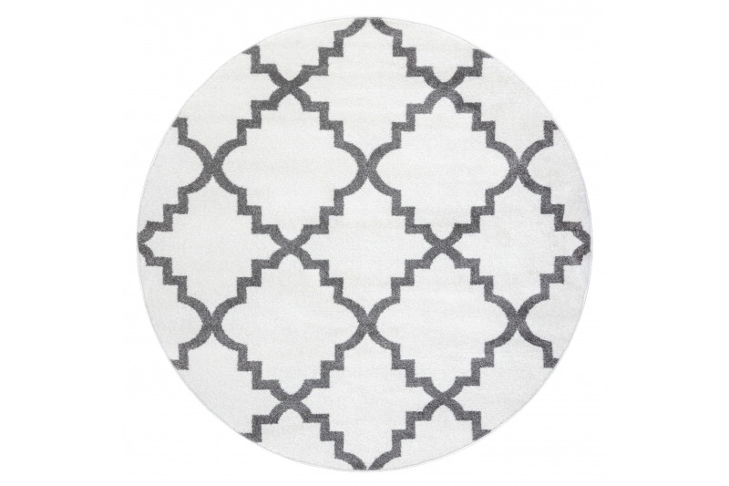 Koberec SKETCH kruh - F343 krém / šedý koniczyna marokánský trellis