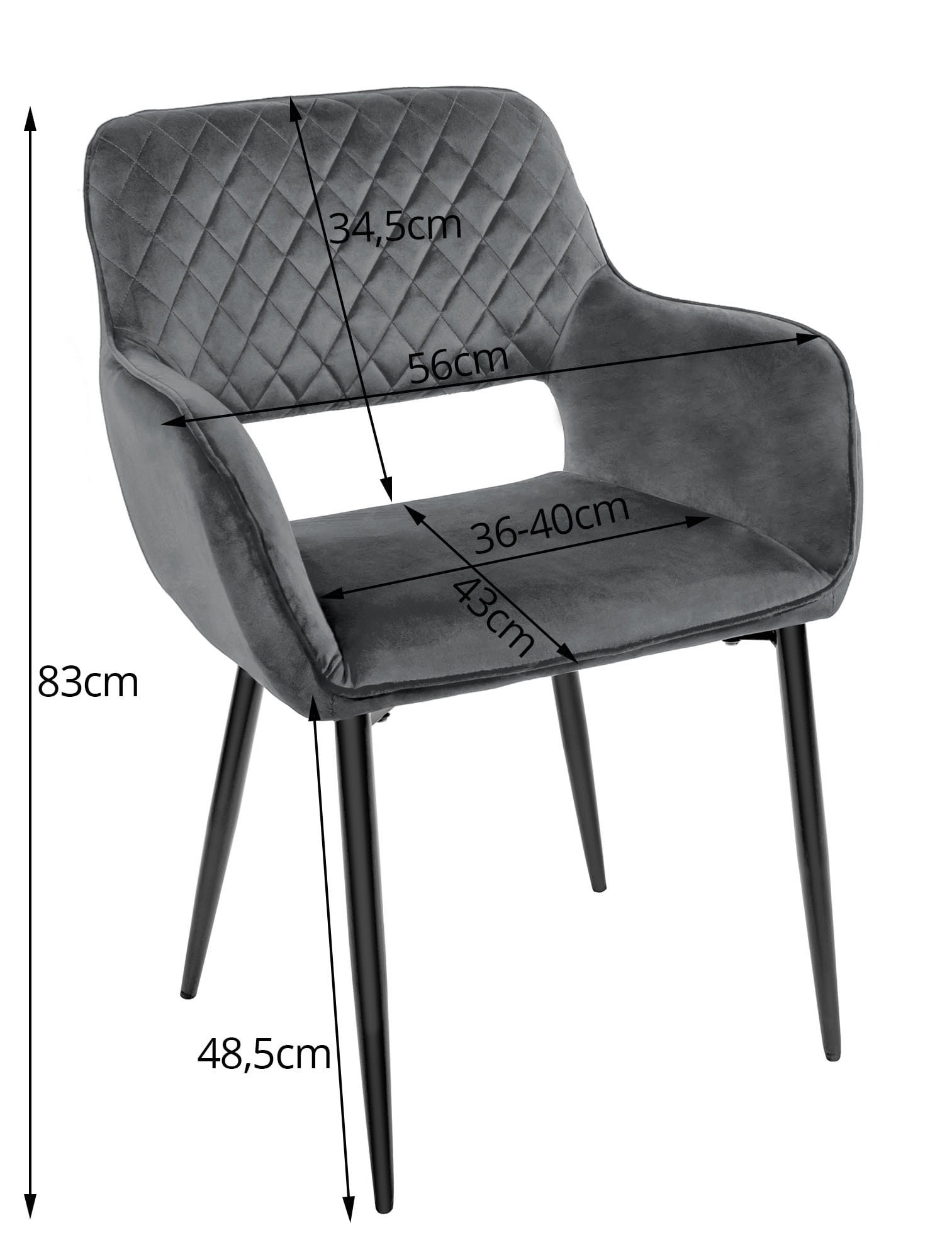 Set dvoch jedálenských stoličiek AMALFI zamat sivé (čierne nohy) 2ks