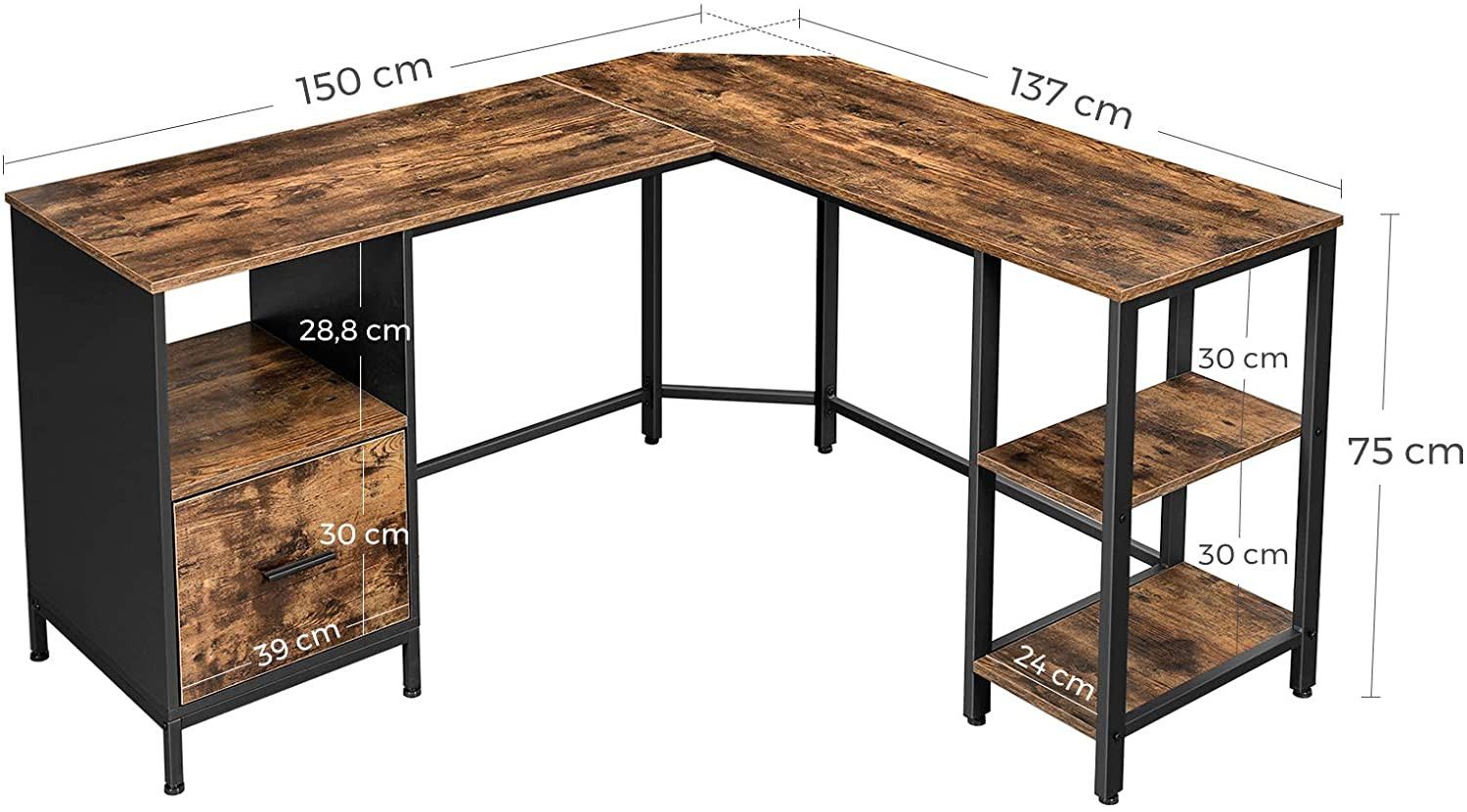 Rohový kancelársky stôl LWD75X