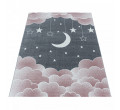 Detský koberec Funny mesiac nad oblakmi, ružový / sivý