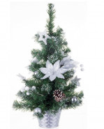 Stromček MagicHome Vianoce, ozdobený, strieborný, kvet, 50 cm