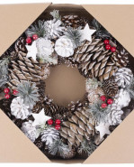 MagicHome Vianočný veniec s bielymi šiškami, závesný, prírodný, 37 x 9 x 37 cm