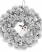 Veniec MagicHome Vianoce, so sovou, zasnežený, závesný, 40x40x12 cm