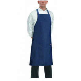 Kuchařská zástěra ke krku s kapsou - zavazování do kříže - Jeans