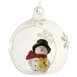 EUROFIRANY Ozdoba vianočná snehuliak v sklenenej guli