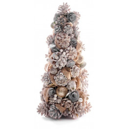 Stromček MagicHome Vianoce, krémový, prírodný, ozdobený, 38x19 cm