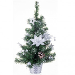 Stromček MagicHome Vianoce, ozdobený, strieborný, kvet, 30 cm