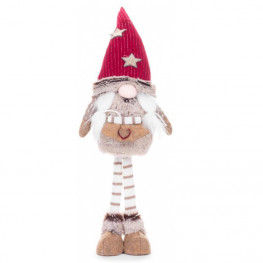 Postavička MagicHome Vianoce, Škriatok s dlhými nohami a krátkou bradou, látkový, červeno-hnedý, 20x 12 cm