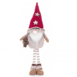 Postavička MagicHome Vianoce, Škriatok s dlhými nohami a dlhou bradou, látkový, červeno-hnedý, 20x12 cm