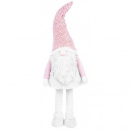 MagicHome Vianočná postavička škriatok v šatách, látkový, ružovo-biely, 50 x 40 x 163 cm