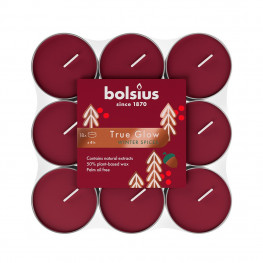 BOLSIUS True glow Sviečky čajové Zimné korenie 18ks/bal vínová červená