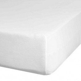 EUROFIRANY Plachta na posteľ s napinacou gumou, Jersey bavlna, 180 x 200 cm + 25 cm, biela