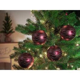 MagicHome Gule na vianočný stromček bordové matné s dekoráciou 4ks/bal