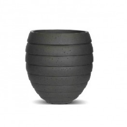 Capi Nature Vase round striped rib I dark grey 10x10,5 cm